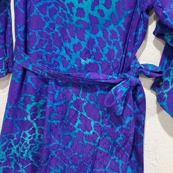 Vintage 80s Nora Noh 100% Silk Midi/Maxi Dress With Batwing Sleeves - Picture 4 of 16